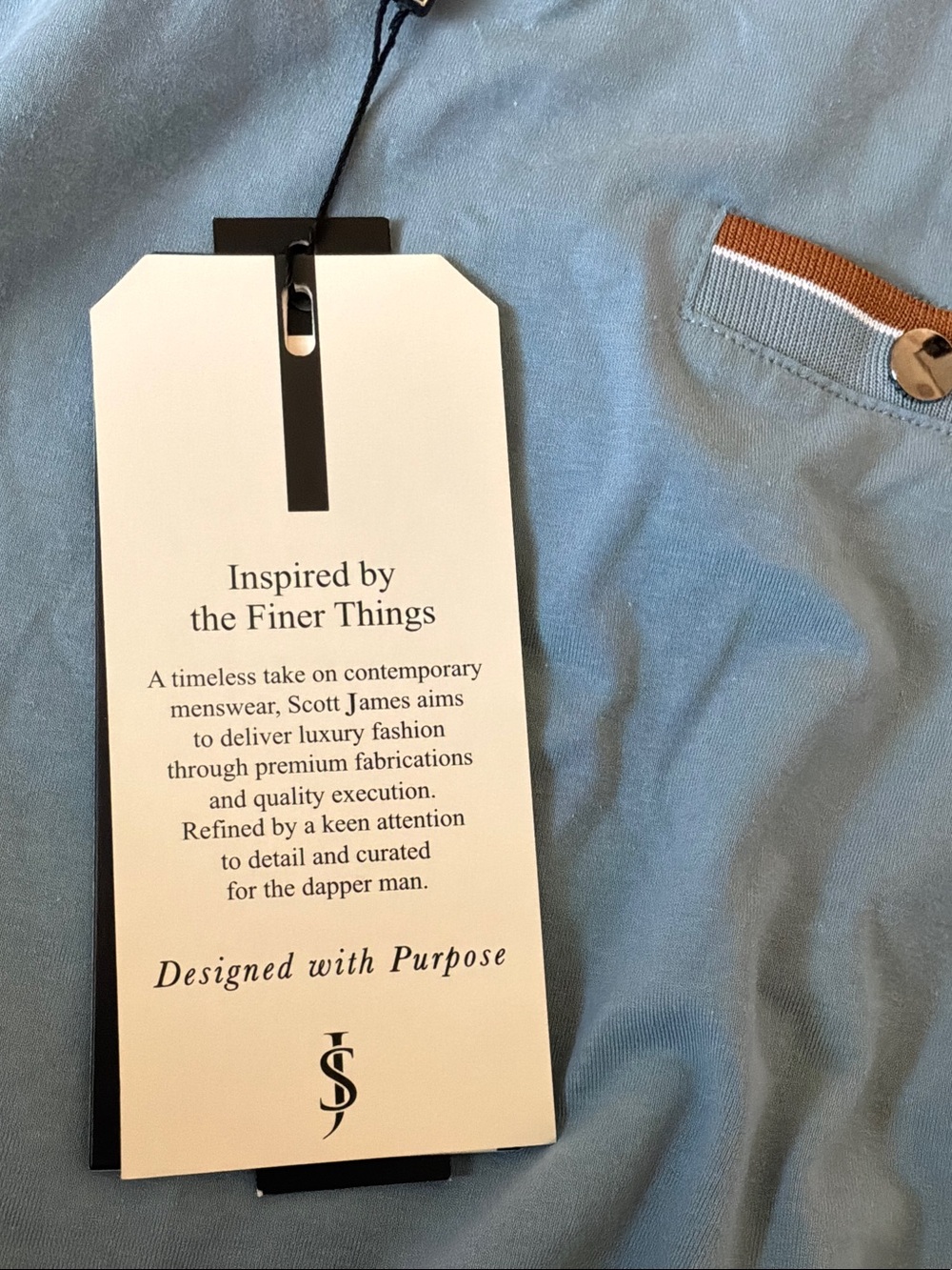 Men's V-Neck Pocket Tee in Slate Blue with Brown Trim - Picture 6 of 12
